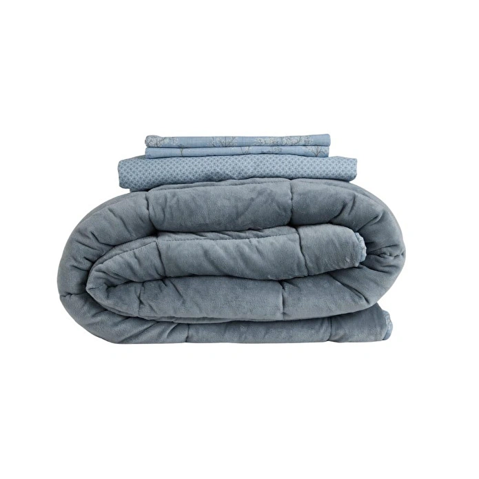Othello Tek Kişilik Çift Taraflı Welsoft Comforter Yorgan Seti Mavi 155x215 Cm - Dormio Soft Bloom Serisi