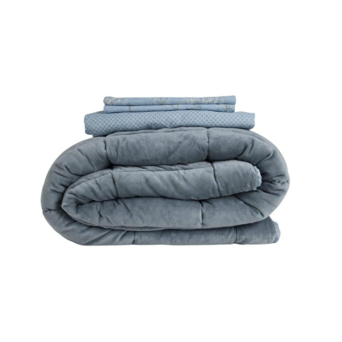 Othello Çift Kişilik Çift Taraflı Welsoft Comforter Yorgan Seti Mavi 195x215 Cm - Dormio Soft Bloom Serisi