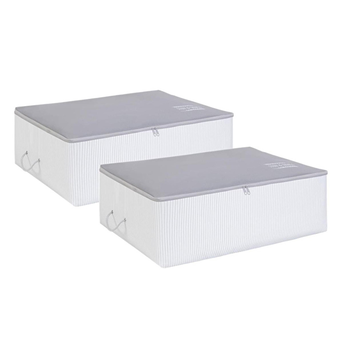 Ocean Home Textile 2'li Büyük Boy Gri Çizgili Stuff & Things Baza Altı Hurç Set 62 X 46 X 22 Cm