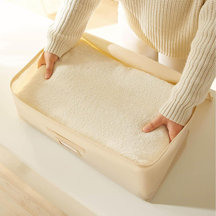 Ocean Home Textile 3'lü Orta Boy Bej Balıksırtı Hurç Set 52 X 28 X 21 Cm