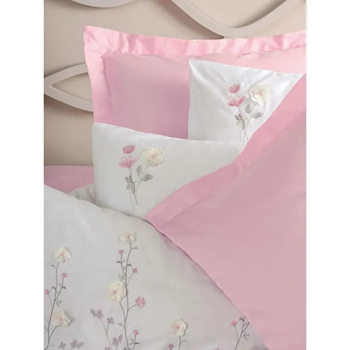 Cotton Box 3d Nakışlı Saten Çift Kişilik Nevresim Takımı Jolie Pembe