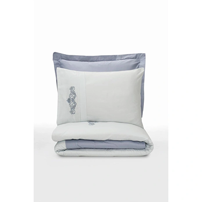 Cotton Box Nakışlı Saten Çift Kişilik Nevresim Takımı Biana Gri