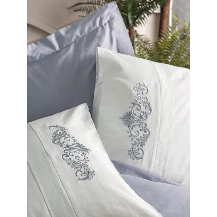 Cotton Box Nakışlı Saten Çift Kişilik Nevresim Takımı Biana Gri