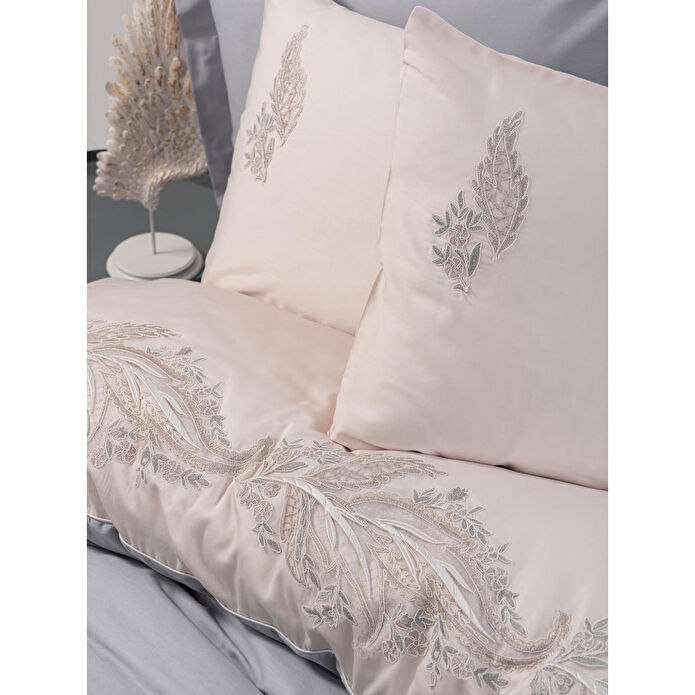 Cotton Box Brode Saten Çift Kişilik Nevresim Takımı Sheen Gri