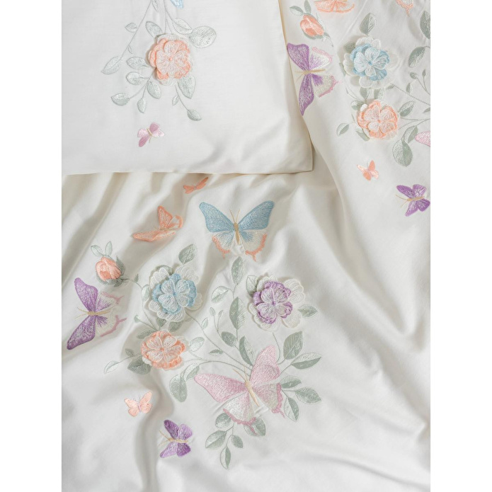 Cotton Box 3d Nakışlı Saten Çift Kişilik Nevresim Takımı Liva Pudra