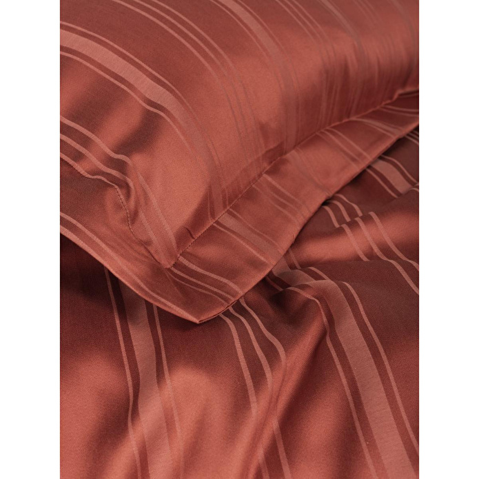 Cotton Box Smart Bambu Saten Çift Kişilik Nevresim Takımı Stripe Kiremit