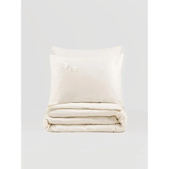 Cotton Box 3d Nakışlı Saten Çift Kişilik Nevresim Takımı Pure Ekru