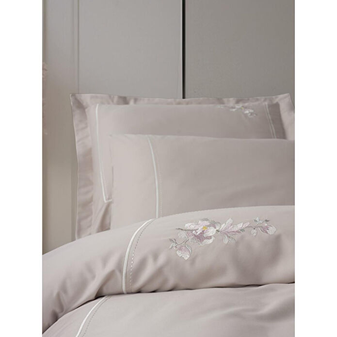 Cotton Box Nakışlı Saten Çift Kişilik Nevresim Takımı Alameda Lila