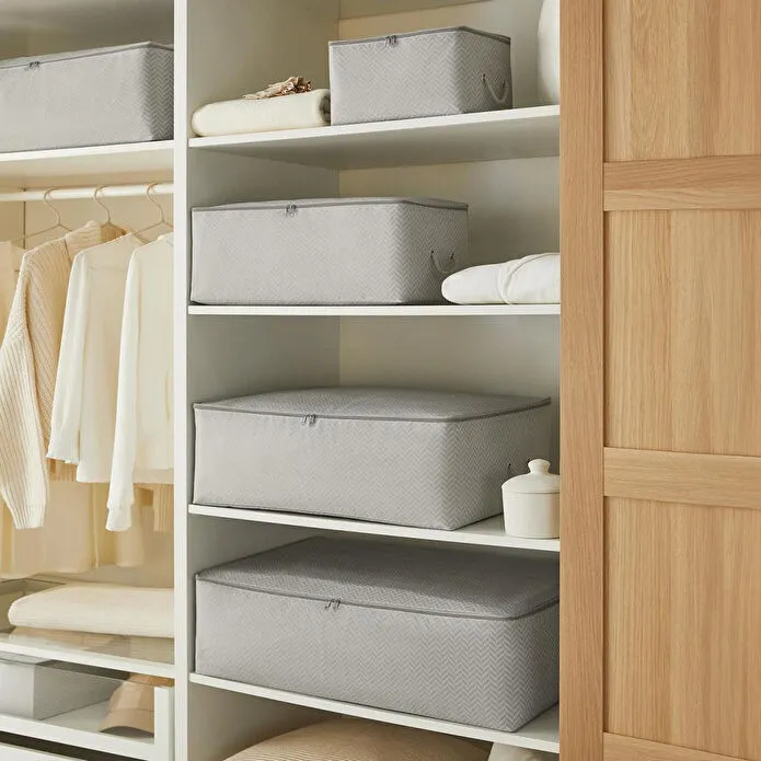 Ocean Home Textile 4'lü Büyük Boy Gri Balıksırtı Baza Altı Hurç Set 62 X 46 X 22 Cm