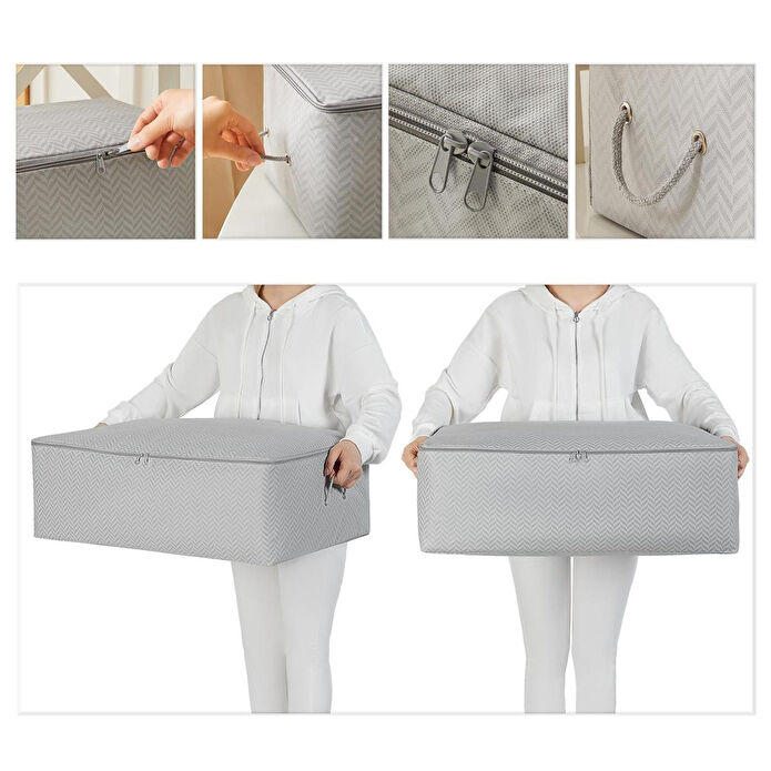 Ocean Home Textile 4'lü Büyük Boy Gri Balıksırtı Baza Altı Hurç Set 62 X 46 X 22 Cm