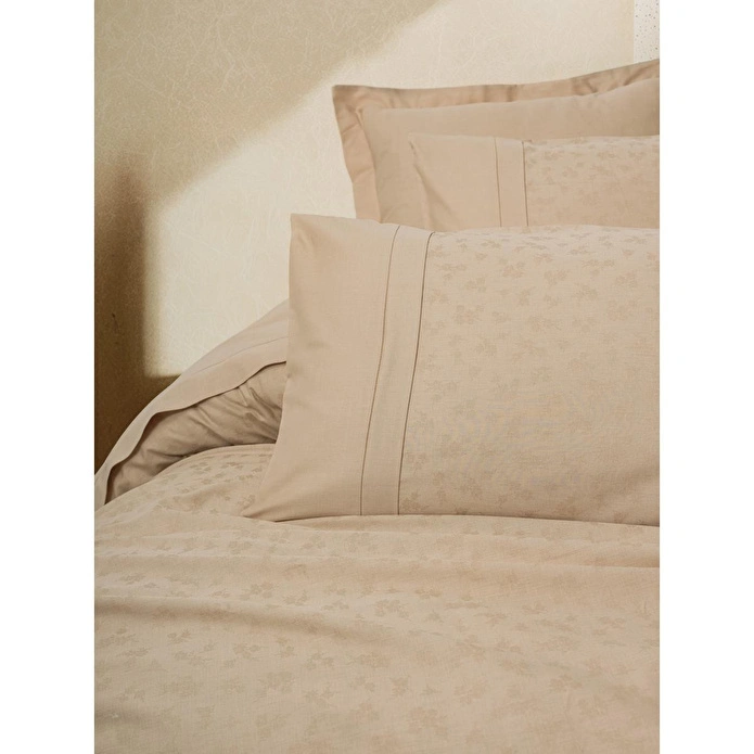 Cotton Box Jakarlı Saten Çift Kişilik Nevresim Takımı Florita Bej