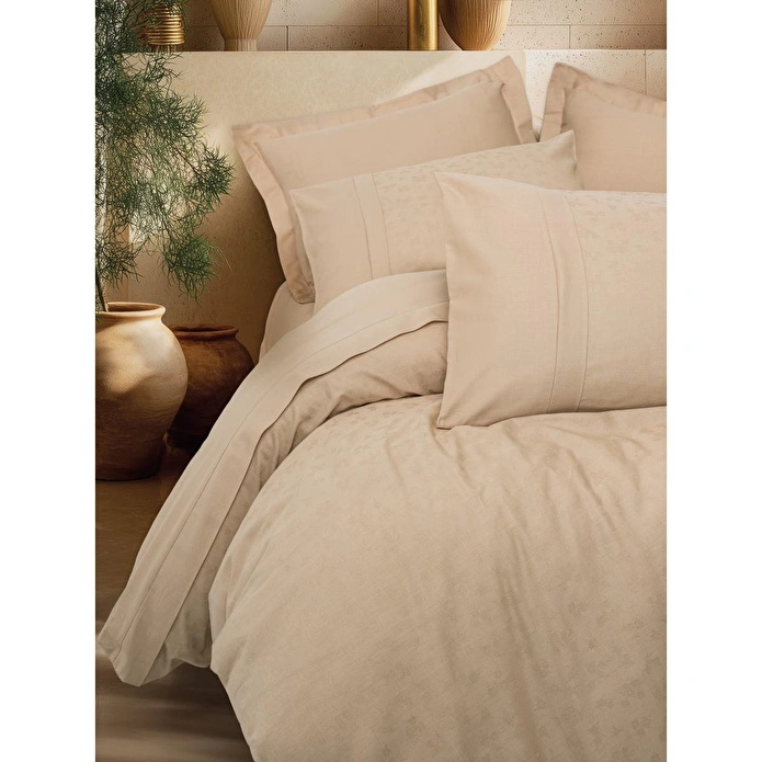 Cotton Box Jakarlı Saten Çift Kişilik Nevresim Takımı Florita Bej