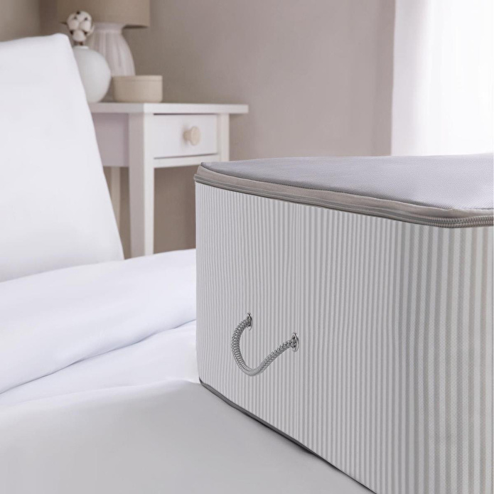 Ocean Home Textile 4'lü Mega Boy Gri Çizgili Stuff & Things Baza Altı Hurç Set 74 X 46 X 22 Cm