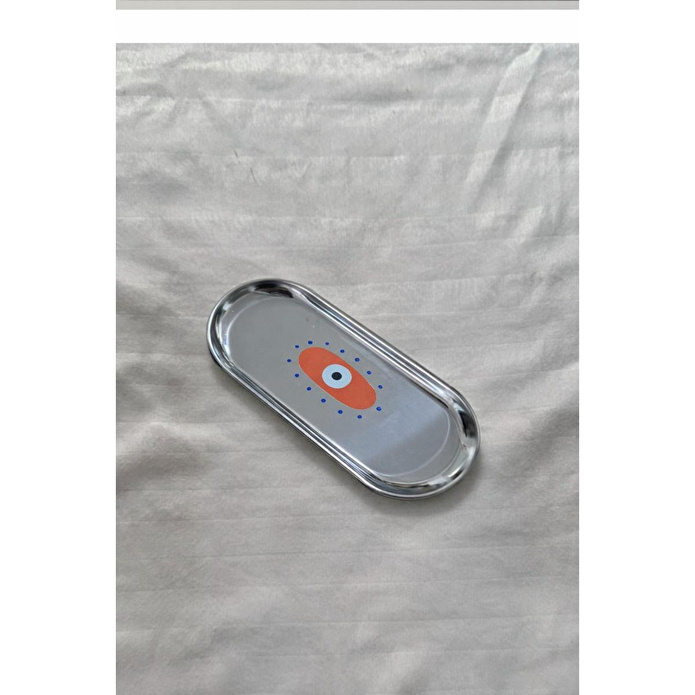 Beige & Stone Nazar Desenli Gümüş Paslanmaz Çelik Çok Amaçlı Tepsi - Takılık, Sunumluk, Organizer Ve Düzenleyici