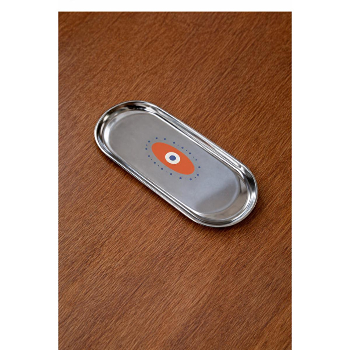 Beige & Stone Nazar Desenli Gümüş Paslanmaz Çelik Çok Amaçlı Tepsi - Takılık, Sunumluk, Organizer Ve Düzenleyici