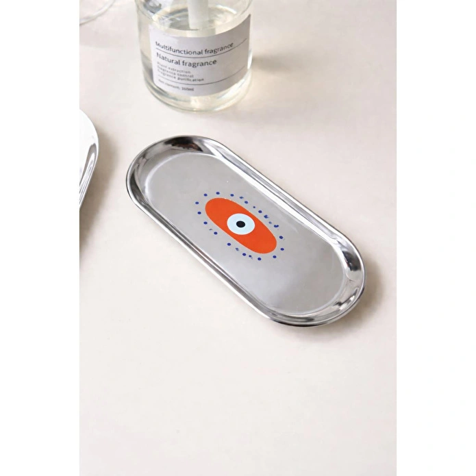 Beige & Stone Nazar Desenli Gümüş Paslanmaz Çelik Çok Amaçlı Tepsi - Takılık, Sunumluk, Organizer Ve Düzenleyici