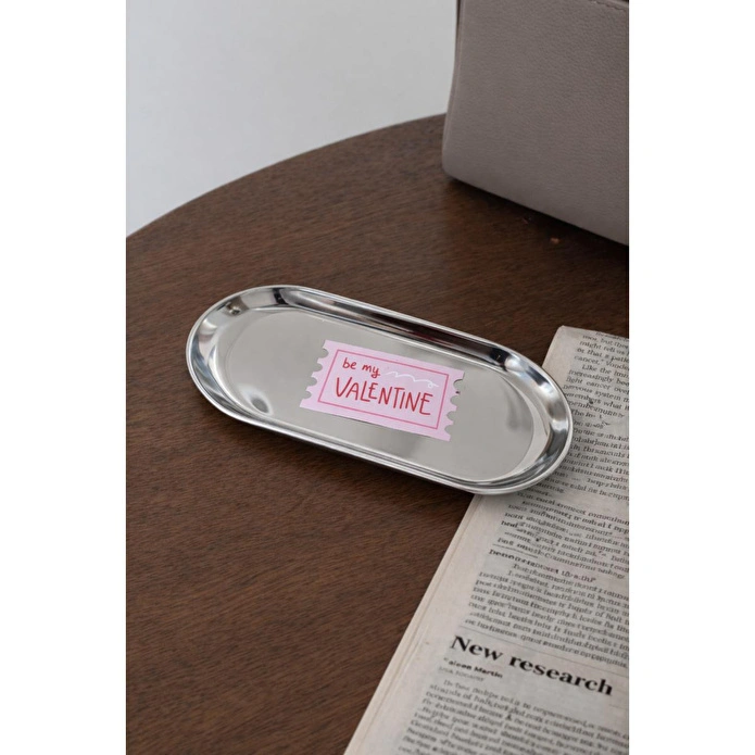 Beige & Stone My Valentine Desenli Gümüş Paslanmaz Çelik Tepsi Takılık, Düzenleyici Sevgililer Günü Hediyesi