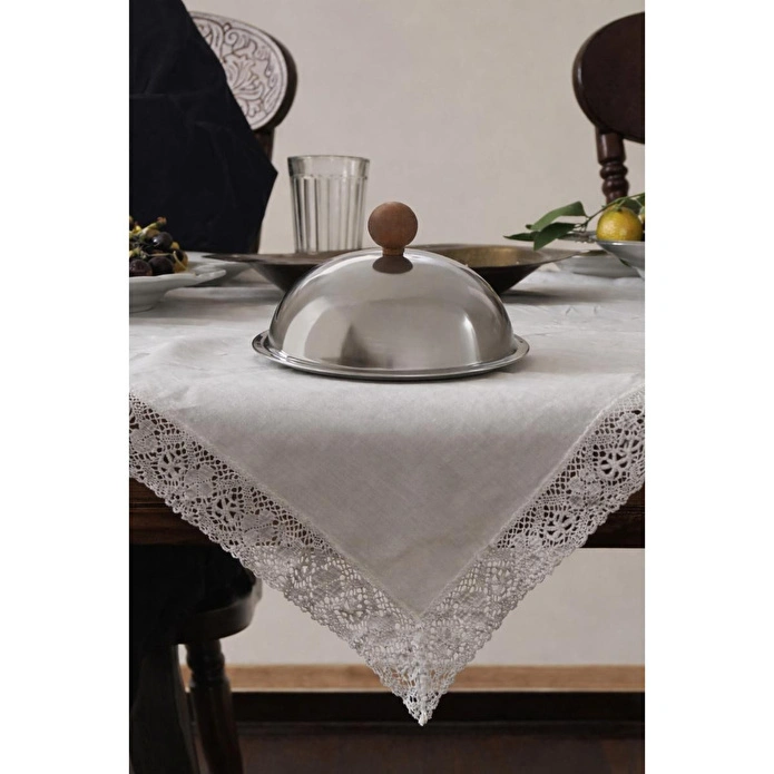 Beige & Stone Ahşap Kulplu Fanus Paslanmaz Çelik Gümüş 18 Cm Tabaklı Kek Pasta Sunum Stand Tepsi