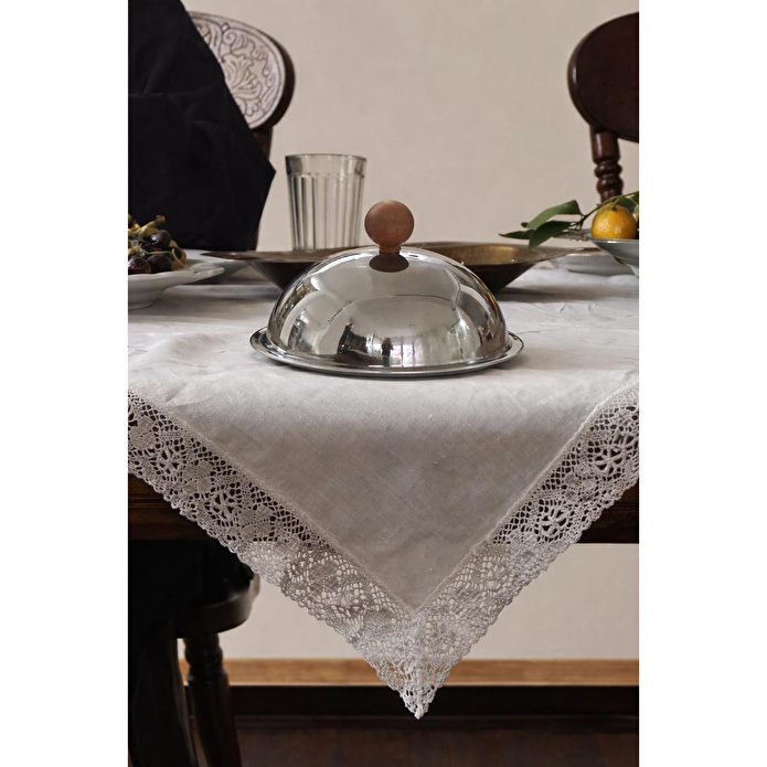 Beige & Stone Ahşap Kulplu Fanus Paslanmaz Çelik Gümüş 18 Cm Tabaklı Kek Pasta Sunum Stand Tepsi