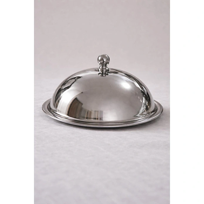 Beige & Stone Metal Kulplu Fanus Paslanmaz Çelik Gümüş 18 Cm Tabaklı Kek Pasta Sunum Stand Tepsi