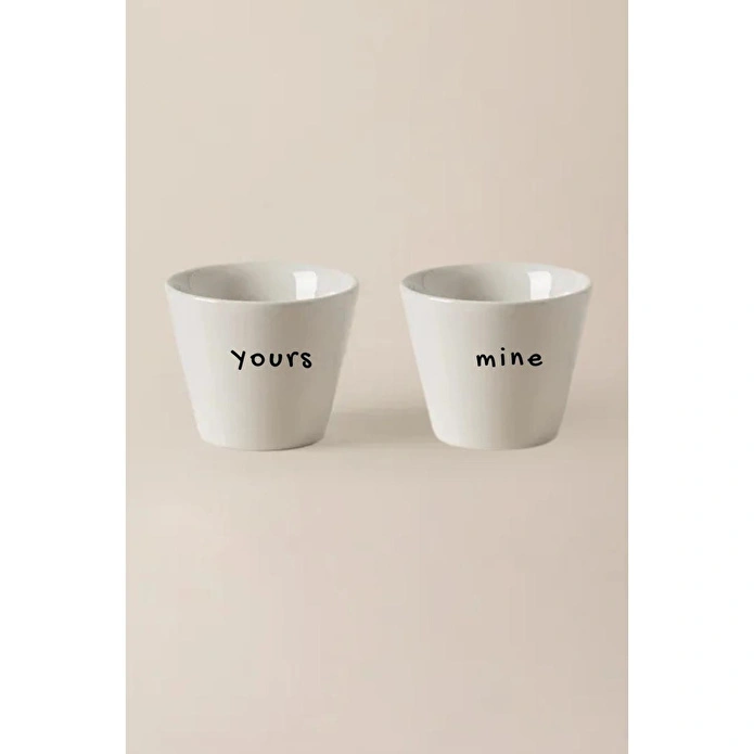 Beige & Stone 2’li Mottolu (yours - Mi̇ne) Türk Kahvesi & Espresso Seramik Bardak Seti