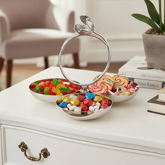 Cornella Floral 3'lü Sunum Kasesi Silver Tek Kase:12 Cm