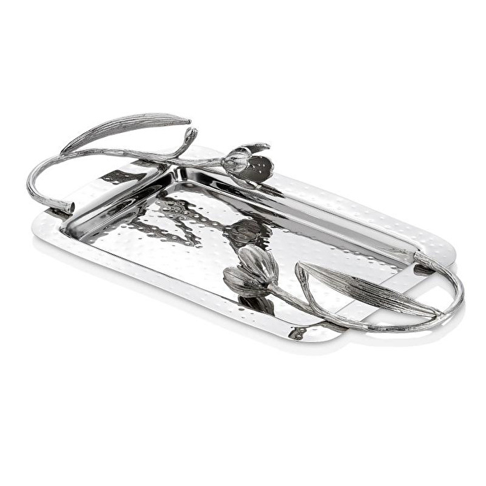 Cornella Floral Dekoratif Elips Sunum Tabağı Silver Küçük En:16 Cm X Boy:38cm