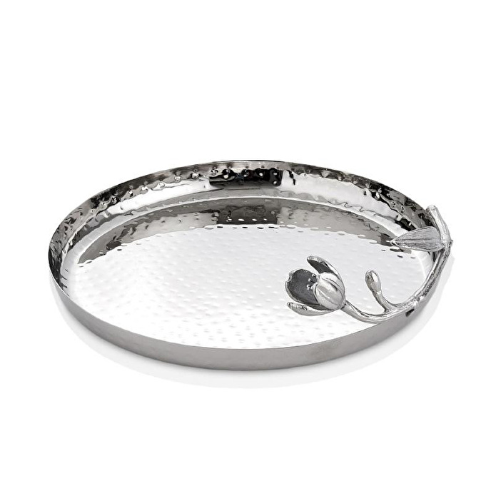 Cornella Floral Dekoratif Yuvarlak Sunum Tabağı Silver Çap:29 Cm
