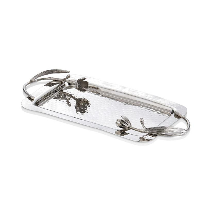 Cornella Floral Dekoratif Tepsi Silver Küçük En:21 Cm X Boy:31 Cm X Tüm:43 Cm