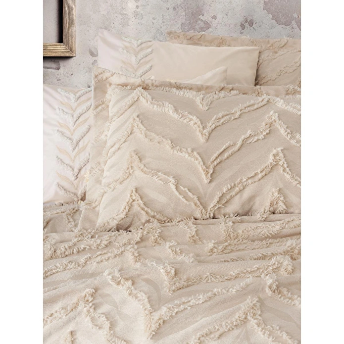 Cotton Box Limi Çift Kişilik Yatak Örtülü Nevresim Takımı Crimp Bej