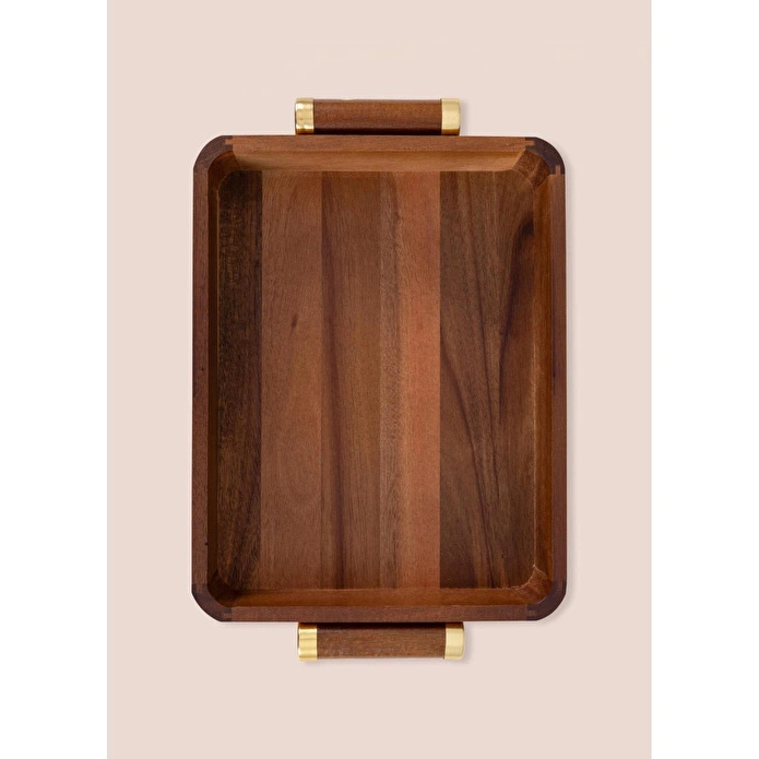 The Mia Natura Akasya Metal Kulplu Tepsi Gold 35x23x6 Cm