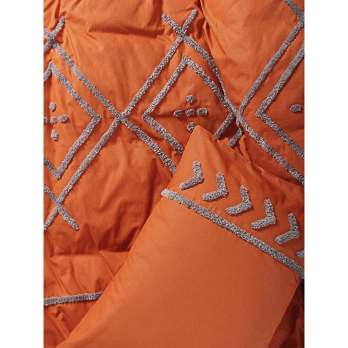 Cotton Box Puff Nakışlı Çift Kişilik Nevresim Takımı Liya Kiremit-bej