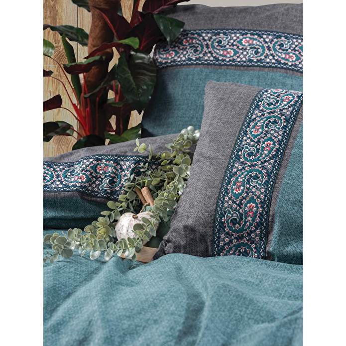 Cotton Box Folk Art Çift Kişilik Nevresim Takımı Erna Petrol