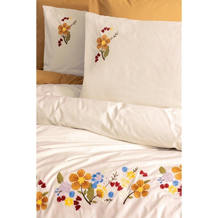 Cotton Box Nakışlı Ranforce Çift Kişilik Nevresim Takımı Pamuya Hardal