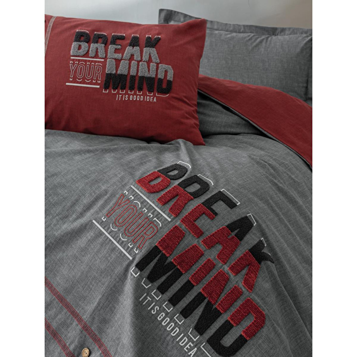 Cotton Box Mood Nakışlı Ranforce Tek Kişilik Nevresim Takımı Fracto Bordo