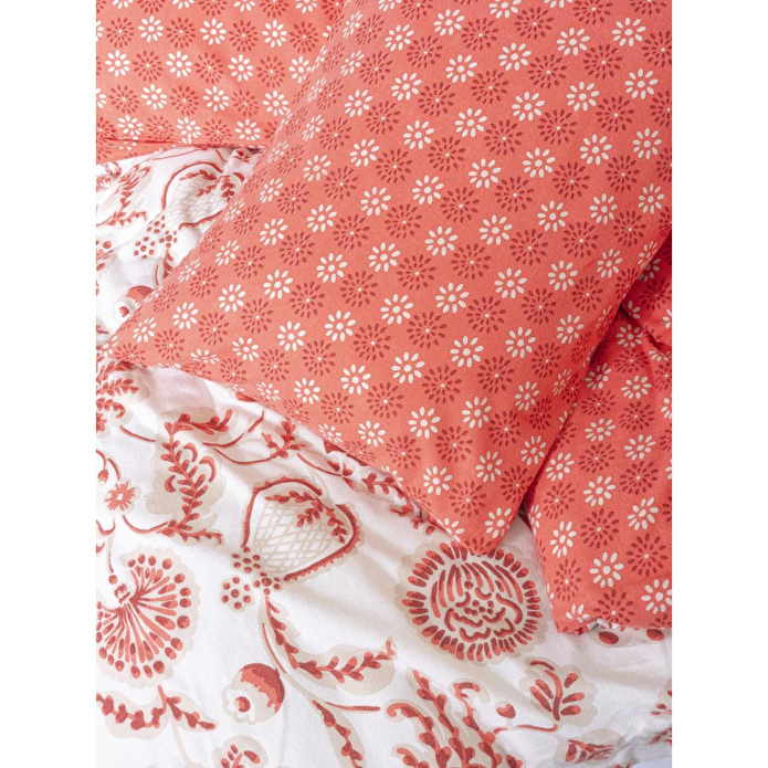 Cotton Box Flanel Çift Kişilik Nevresim Takımı Flowerland Kırmızı