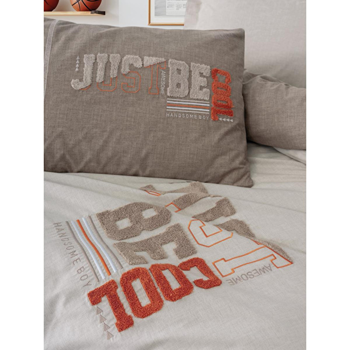 Cotton Box Mood Nakışlı Ranforce Tek Kişilik Nevresim Takımı Cool Kahve