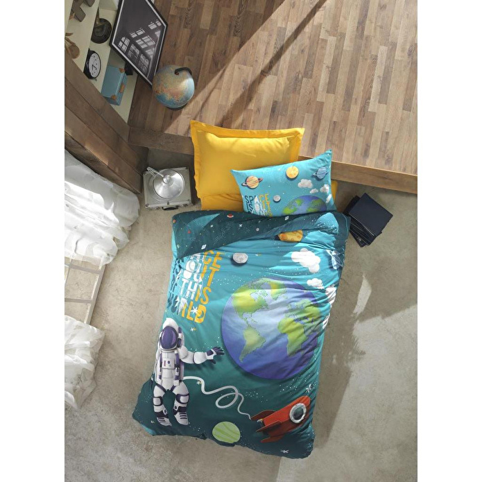 Cotton Box Junior Tek Kişilik Nevresim Takımı Little Astronaut Turkuaz
