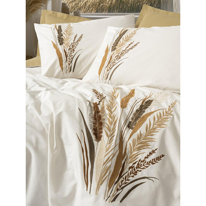 Cotton Box Nakışlı Ranforce Çift Kişilik Nevresim Takımı Alvora Hardal