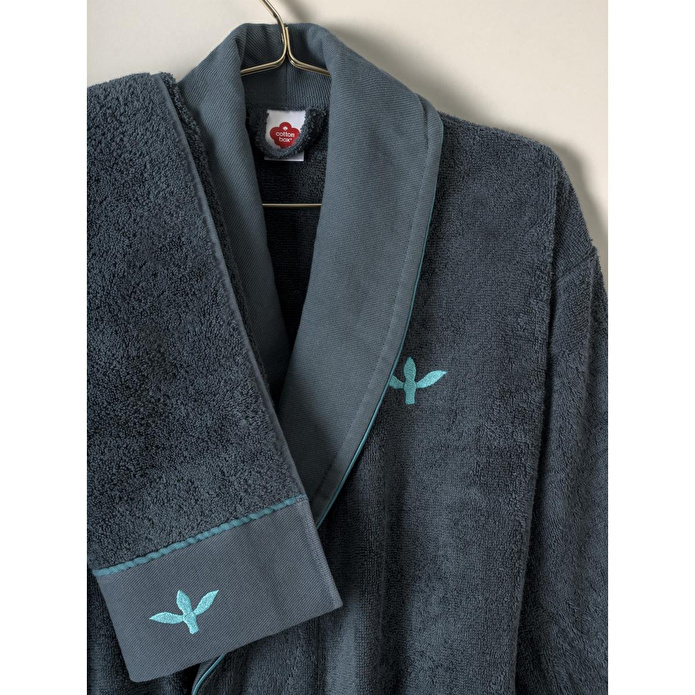 Cotton Box Puff Nakışlı Aile Bornoz Seti Gaja Bej-petrol