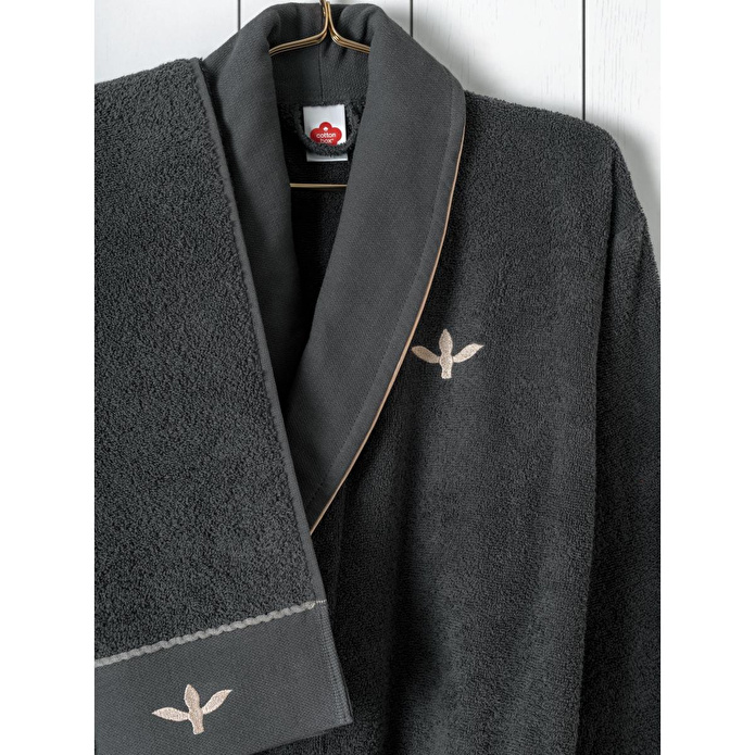 Cotton Box Folk Art Aile Bornoz Seti Yamka Bej-antrasit