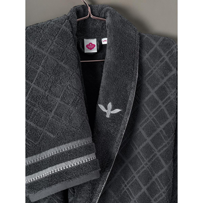 Cotton Box Masculine Aile Bornoz Seti Carlos Beyaz-antrasit