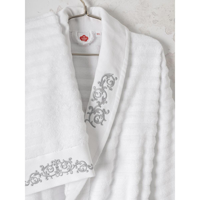 Cotton Box Seta Aile Bornoz Seti Genny Beyaz-antrasit