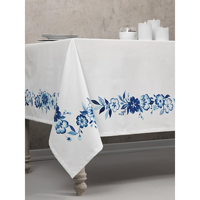 Cotton Box Pano Baskılı Masa Örtüsü Violet Mavi 170x170