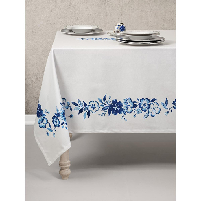 Cotton Box Pano Baskılı Masa Örtüsü Violet Mavi 170x170