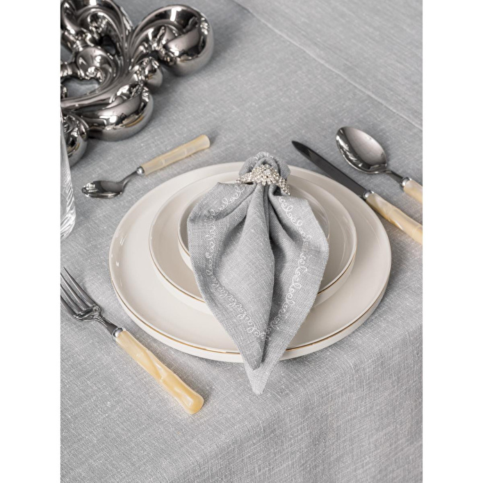 Cotton Box Keten Masa Örtüsü Takımı Pera Gri 175x240