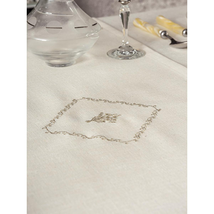 Cotton Box Keten Masa Örtüsü Takımı Pera Ekru 175x240