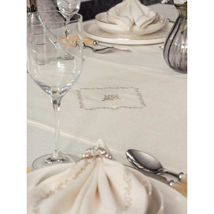 Cotton Box Keten Masa Örtüsü Takımı Pera Ekru 175x240