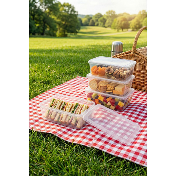 Vienev 4'lü 2 Lt Sabit Kapaklı Şeffaf Saklama Kabı Seti - Dikdörtgen Bakliyat Erzak Düzenleyici Kutu