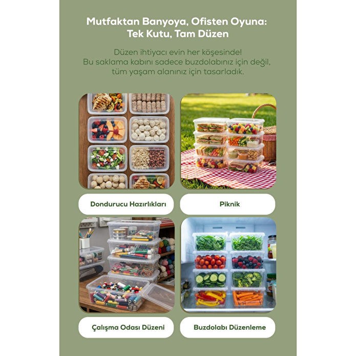 Vienev 8'li 2 Lt Sabit Kapaklı Şeffaf Saklama Kabı Seti - Dikdörtgen Bakliyat Erzak Düzenleyici Kutu